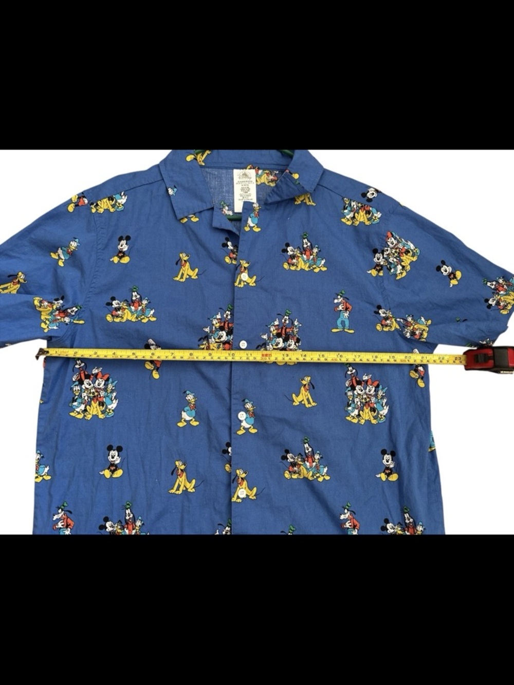 Disney Blue Short-Sleeve Button-Up Shirt with Mickey & Friends Print New - Picture 7 of 7